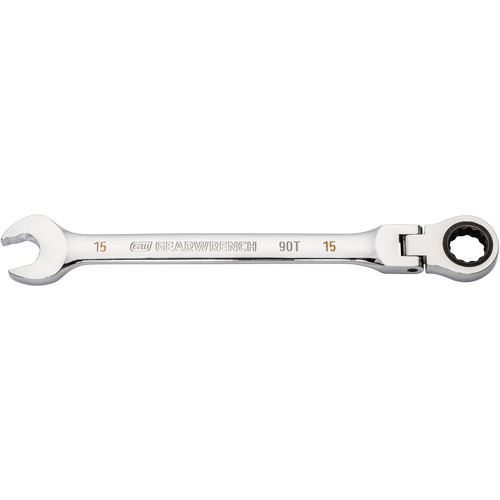 Cl&eacute; combin&eacute;e &agrave; cliquet 90 dents et t&ecirc;te flexible, 12 pans, 15 mm, Fini Chrome FMT Sales Ltd
