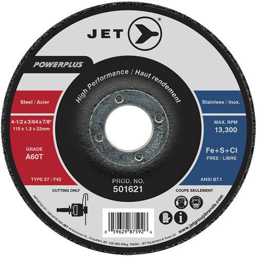 A60T PowerPlus Cut-Off Wheel, 4-1/2" x 3/64", 7/8" Arbor, Type 27, 13300 RPM FMT Sales Ltd