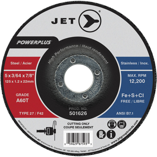 A60T PowerPlus Cut-Off Wheel, 5" x 3/64", 7/8" Arbor, Type 27, 12200 RPM FMT Sales Ltd