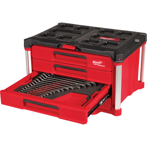 60-Piece Metric & SAE Combination Wrench Set with PACKOUT 4 Drawer Tool Box, 16-3/10" x 22-1/5" x 14-3/10", Black/Red FMT Sales Ltd