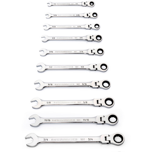 90-Tooth 12 Point SAE Wrench Set, Flex Head/Ratcheting Combination, 10 Pieces, Imperial FMT Sales Ltd