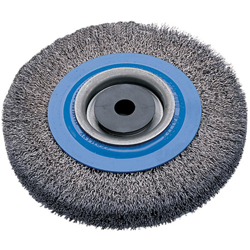 Crimped Wire Bench Wheel Brush, 6" Dia., 0.0118" Fill, 1/2" - 1/4" Arbor FMT Sales Ltd