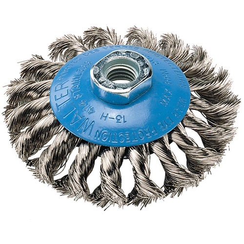 Knot-Twisted Saucer Cup Wire Wheel, 7" Dia., 0.02" Fill, 5/8"-11 Arbor, Aluminum/Stainless Steel FMT Sales Ltd