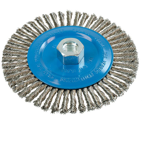 Brosse &agrave; fils &eacute;troits nou&eacute;s et torsad&eacute;s, Dia. 6", Fils 0,02", Arbre 5/8"-11, Aluminium/Acier inoxydable FMT Sales Ltd