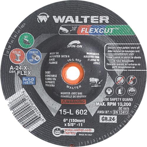 Flexcut Depressed Centre Grinding Wheels, 6", 36 Grit, Aluminum Oxide, 5/8"-11, 10200 RPM, Type 29 FMT Sales Ltd