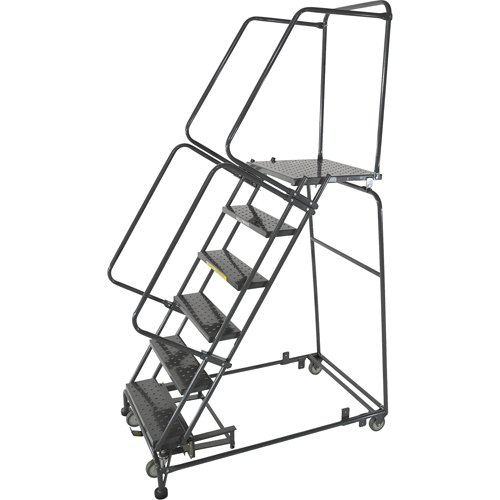 Weight Actuated Lockstep Rolling Ladders, 10 Steps, 24" Step Width, 100" Platform Height, Steel FMT Sales Ltd