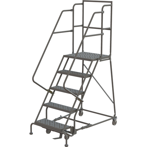 Escabeaux roulants &agrave; dessus profond, 5 marches, Largeur de la marche 16", Hauteur de la plateforme 50", Acier FMT Sales Ltd
