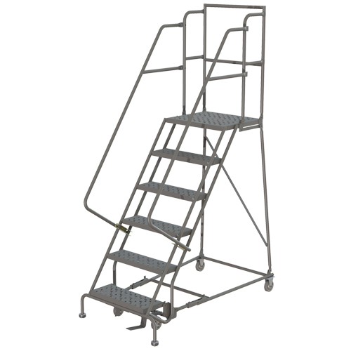 Escabeaux roulants &agrave; dessus profond, 7 marches, Largeur de la marche 24", Hauteur de la plateforme 70", Acier FMT Sales Ltd