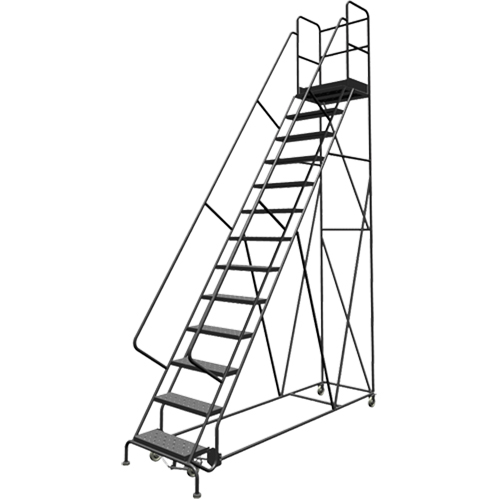 Escabeaux roulants &agrave; dessus profond, 13 marches, Largeur de la marche 24", Hauteur de la plateforme 130", Acier FMT Sales Ltd