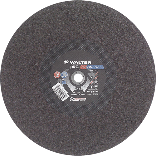 Ripcut Stainless Steel & Steel Cut-Off Wheel for Stationary Saws, 20" x 3/16", 1" Arbor, Type 1, Aluminum Oxide, 3000 RPM FMT Sales Ltd