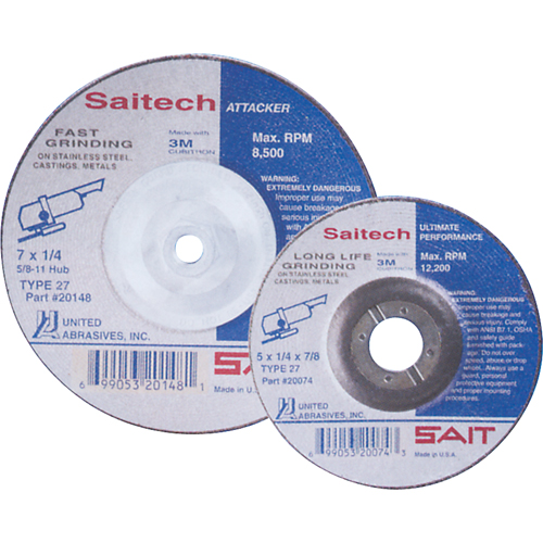 Meule Saitech Ultimate Performance, 4" x 1/4", Arbre 3/8", Oxyde d'aluminium, Type 27 FMT Sales Ltd