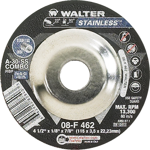 Depressed Centre Grinding Wheels - Stainless Type 27, 4-1/2" x 1/8", 7/8" Arbor, Type 27 FMT Sales Ltd