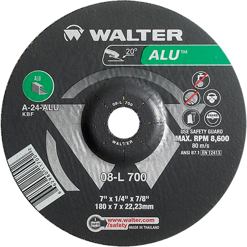 Aluminium Depressed Centre Grinding Wheels, 7" x 1/4", 7/8" Arbor, Type 27 FMT Sales Ltd