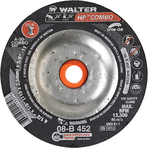 Meule combin&eacute;e HP Combo vissable, 4-1/2" x 1/8", Arbre de 5/8"-11, Type 27S FMT Sales Ltd
