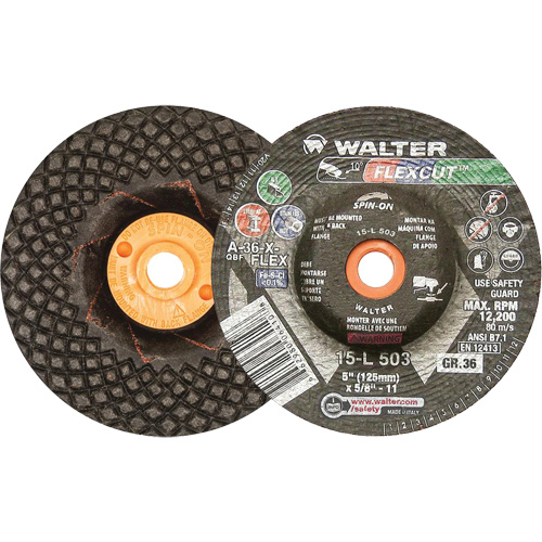 Flexcut Depressed Centre Grinding Wheels, 5", 36 Grit, Aluminum Oxide, 5/8"-11, 12200 RPM, Type 29 FMT Sales Ltd