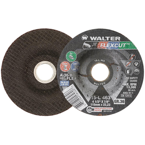 FLEXCUT Grinding Wheel, 4-1/2", 36 Grit, Aluminum Oxide, 7/8", 13300 RPM, Type 29 FMT Sales Ltd
