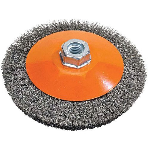 Saucer Crimped Wire Wheel, 4" Dia., 0.012" Fill, 5/8"-11 Arbor FMT Sales Ltd