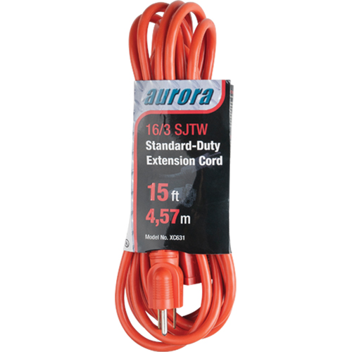 Extension Cord, Indoor/Outdoor, SJTW, 16/3 AWG, 13 A, 15' FMT Sales Ltd