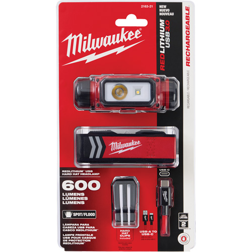 Lampe frontale pour casque de s&eacute;curit&eacute; USB REDLITHIUM, DEL, 600 lumens, 5 hres de fonctionnement, piles Rechargeable FMT Sales Ltd
