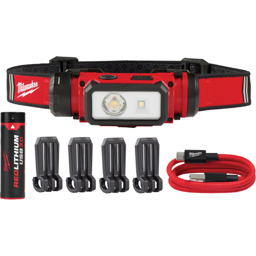 Lampe frontale pour casque de s&eacute;curit&eacute; USB REDLITHIUM, DEL, 600 lumens, 5 hres de fonctionnement, piles Rechargeable FMT Sales Ltd