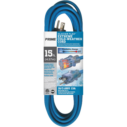 Cordon rallonge pour le froid extr&ecirc;me Glacier Flex, Ext&eacute;rieur, SJTW, AWG 16/3, 13 A, 15' FMT Sales Ltd