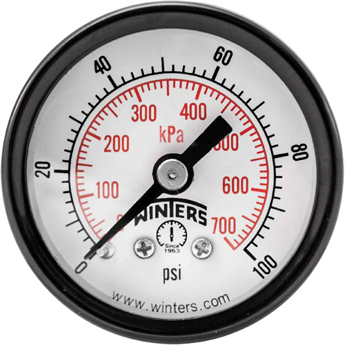 Economy Pressure Gauge, 1-1/2" , 0 - 100 psi, Back Mount, Analogue FMT Sales Ltd