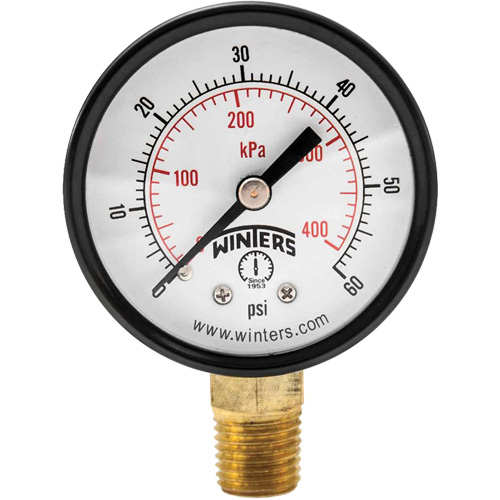 Economy Pressure Gauge, 2" , 0 - 60 psi, Bottom Mount, Analogue FMT Sales Ltd