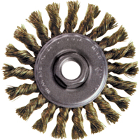 Brosse rotative &agrave; fils nou&eacute;s pour petites meuleuses haute vitesse, Dia. 4", Fils 0,02", Arbre 5/8"-11, Acier inoxydable FMT Sales Ltd