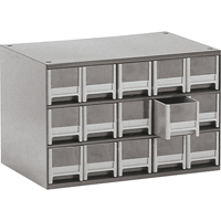 Modular Parts Cabinets, Steel, 15 Drawers, 17" x 10-9/16" x 3-1/16", Grey FMT Sales Ltd