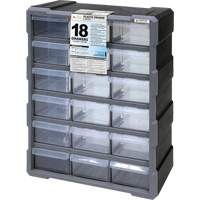Armoire &agrave; tiroir, Plastique, 18 tiroirs, 15" x 6-1/4" x 18-3/4", Noir FMT Sales Ltd