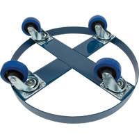 Drum Dolly, Steel, 1400 lbs. Capacity, 24" Diameter, Blue Elastic Casters FMT Sales Ltd