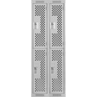 Clean Line Lockers, 2 -tier, Bank of 2, 24" x 15" x 72", Steel, Grey, Rivet (Assembled), Perforated FMT Sales Ltd