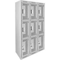 Clean Line Lockers, 3 -tier, Bank of 3, 36" x 12" x 72", Steel, Grey, Rivet (Assembled), Perforated FMT Sales Ltd