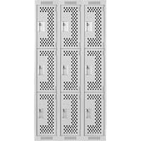 Clean Line Lockers, 3 -tier, Bank of 3, 36" x 12" x 72", Steel, Grey, Rivet (Assembled), Perforated FMT Sales Ltd
