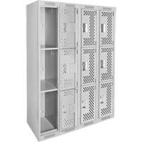 Clean Line Lockers, 3 -tier, Bank of 4, 48" x 12" x 72", Steel, Grey, Rivet (Assembled), Perforated FMT Sales Ltd