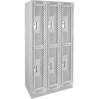 Clean Line Lockers, 2 -tier, Bank of 3, 36" x 15" x 76", Steel, Grey, Rivet (Assembled), Perforated FMT Sales Ltd