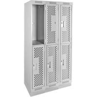 Clean Line Lockers, 2 -tier, Bank of 3, 36" x 15" x 76", Steel, Grey, Rivet (Assembled), Perforated FMT Sales Ltd