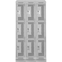 Clean Line Lockers, 3 -tier, Bank of 3, 36" x 18" x 82", Steel, Grey, Rivet (Assembled), Perforated FMT Sales Ltd