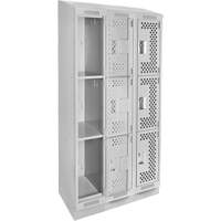 Clean Line Lockers, 3 -tier, Bank of 3, 36" x 18" x 82", Steel, Grey, Rivet (Assembled), Perforated FMT Sales Ltd