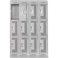 Casiers Clean Line, 3 niveaux, Bloc de 4, 48" x 18" x 82", Acier, Gris, Rivet (assembl&eacute;), Perfor&eacute; FMT Sales Ltd