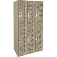 Clean Line Lockers, 2 -tier, Bank of 3, 36" x 15" x 72", Steel, Beige, Rivet (Assembled), Perforated FMT Sales Ltd
