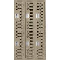 Clean Line Lockers, 2 -tier, Bank of 3, 36" x 15" x 72", Steel, Beige, Rivet (Assembled), Perforated FMT Sales Ltd