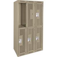 Clean Line Lockers, 2 -tier, Bank of 3, 36" x 15" x 72", Steel, Beige, Rivet (Assembled), Perforated FMT Sales Ltd