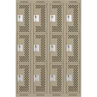 Clean Line Lockers, 3 -tier, Bank of 4, 48" x 12" x 72", Steel, Beige, Rivet (Assembled), Perforated FMT Sales Ltd
