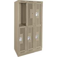 Clean Line Lockers, 2 -tier, Bank of 3, 36" x 15" x 76", Steel, Beige, Rivet (Assembled), Perforated FMT Sales Ltd