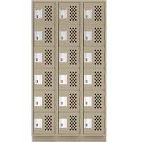 Assembled Lockerettes Clean Line Perforated Economy Lockers, 6 -tier, Bank of 3, 18" x 72" x 12", Steel FMT Sales Ltd