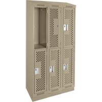 Casiers Clean Line, 2 niveaux, Bloc de 3, 36" x 12" x 82", Acier, Beige, Rivet (assembl&eacute;), Perfor&eacute; FMT Sales Ltd