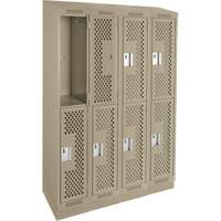 Casiers Clean Line, 2 niveaux, Bloc de 4, 48" x 12" x 82", Acier, Beige, Rivet (assembl&eacute;), Perfor&eacute; FMT Sales Ltd