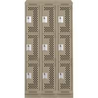 Clean Line Lockers, 3 -tier, Bank of 3, 36" x 18" x 82", Steel, Beige, Rivet (Assembled), Perforated FMT Sales Ltd