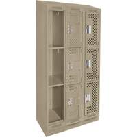 Clean Line Lockers, 3 -tier, Bank of 3, 36" x 18" x 82", Steel, Beige, Rivet (Assembled), Perforated FMT Sales Ltd